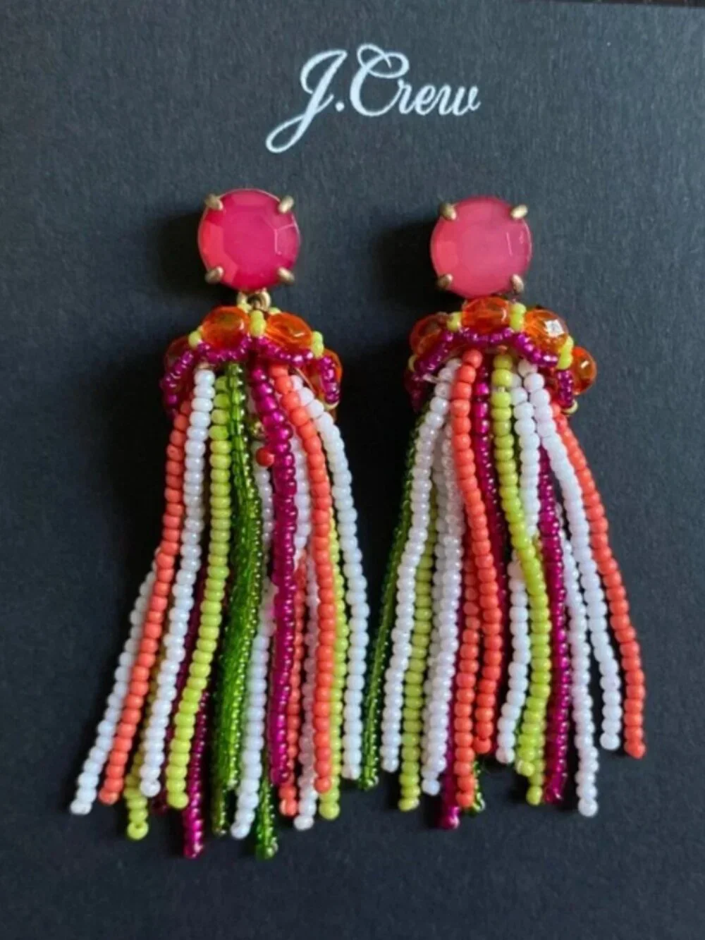 J.Crew Beaded tassel stud earrings-AP434-MULTI COLOR-NEW